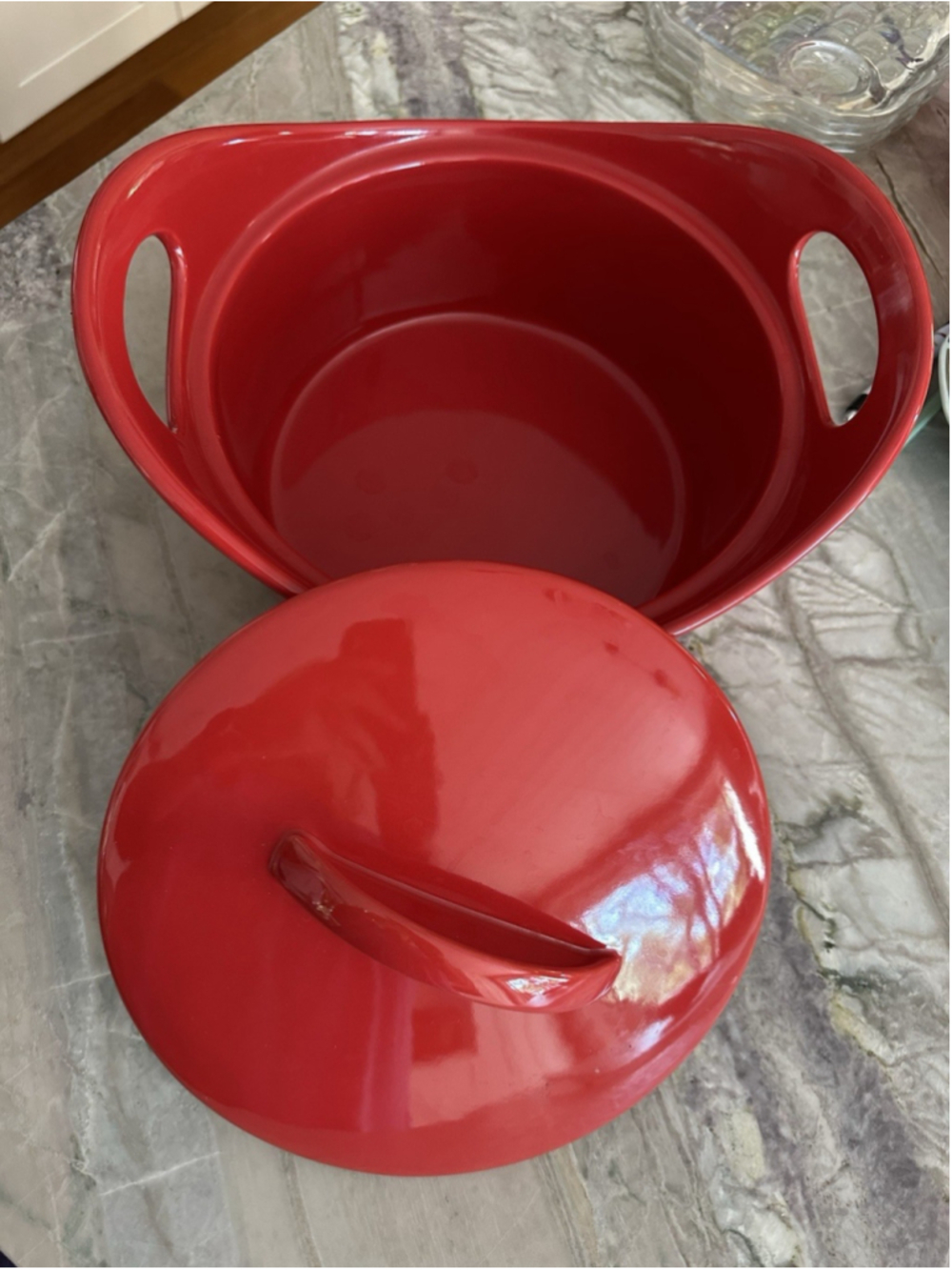 Red Ceramic Casserole Rachael Ray 10”Round Dutch Oven 2.75qt Handle Baking Dish